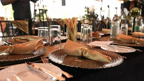 Event Table and Cutlery Setup Stock-Footage 345099222