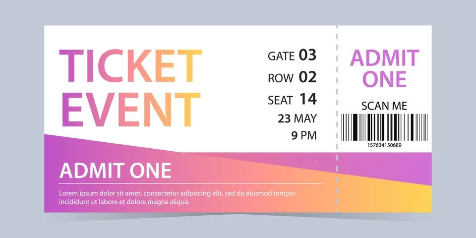 Event ticket vector template. Concert, party or festival ticket design template. Stock Illustration