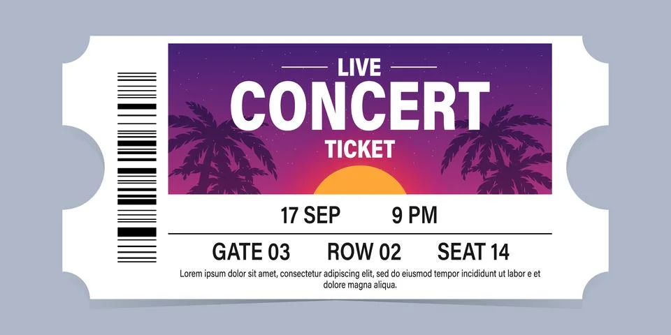 Event ticket vector template. Concert, party or festival ticket design template. Stock Illustration