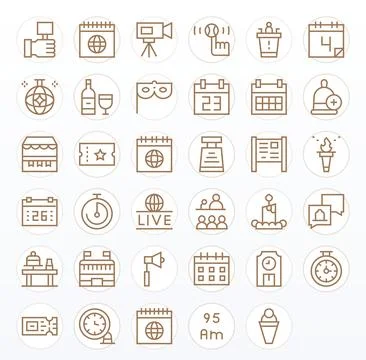 Event Vector Graphics featuring 35 Regular Line Display Perfect 64x64 Designs Stock Illustration