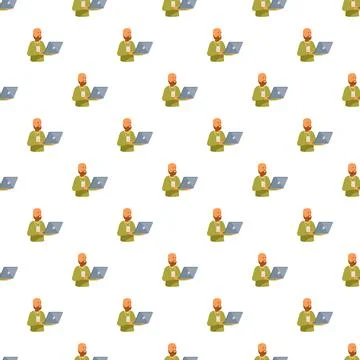 Event worker using laptop seamless pattern background Stock-Illustration