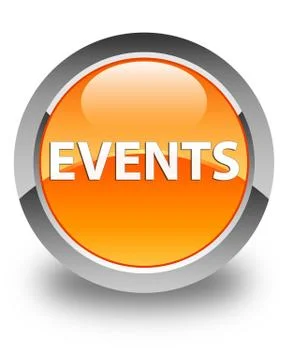Events glossy orange round button Stock Illustration