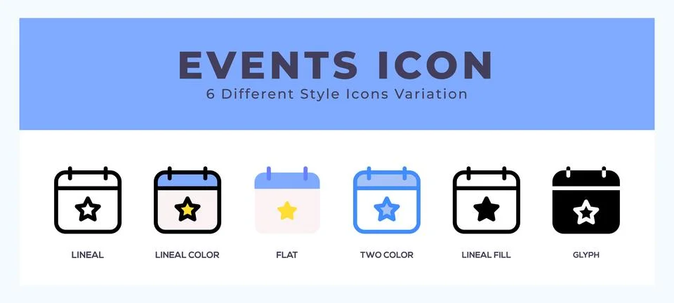 Events icon set with different styles. Icons designed in filled. outline. f.. Stock Illustration