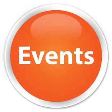 Events premium orange round button Stock Illustration