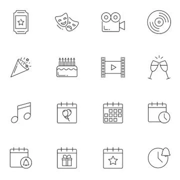 Events set of vector icons line style Stock Illustration