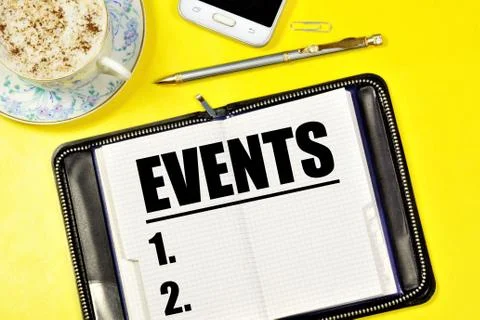 Events. The text label in the notebook. Stock Photos