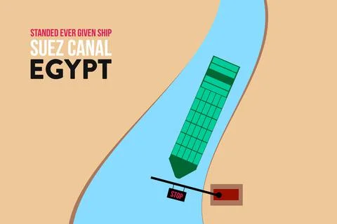 Ever Given container  cargo ship in Suez Canal.  Refloated from blockage Stock Illustration