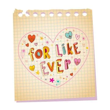 For like ever notepad paper love message with unique hand lettering Stock-Illustration