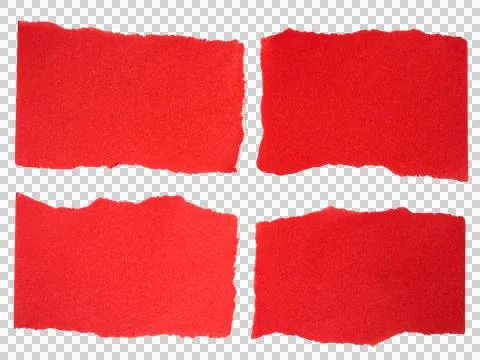 Everal pieces of red torn-edge sticky notes isolated on transparent backgroun Stock Photos