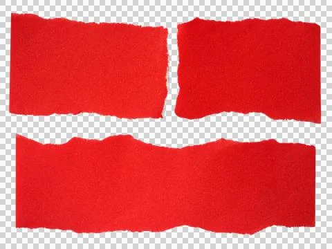 Everal pieces of red torn-edge sticky notes isolated on transparent backgroun Stock Photos