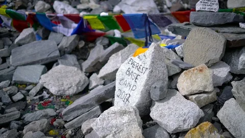 Everest Base Camp 2017 Text on Stone Video stock 85873915