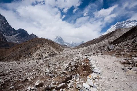 Everest base camp trekking path in Lobuche area, Nepal Stock Photos