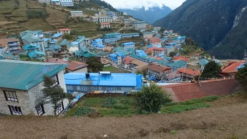 Everest basecamp trek view - Namche Bazar view 스톡 동영상 89289280
