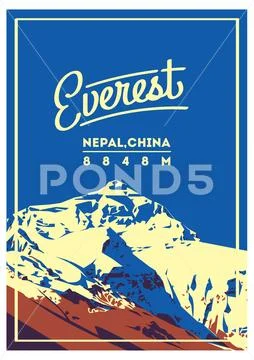 Everest in Himalayas, Nepal, China outdoor adventure poster. Chomolungma Stock Illustration