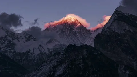 Everest Peak Clouds Sunset Himalayas Mountains Time Lapse Panorama 4k Stock Footage 89114059