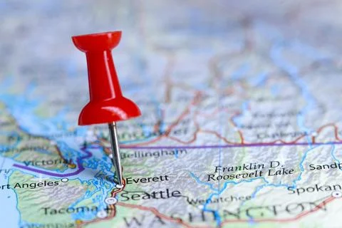 Everett, Washington pin on map Stock Photos
