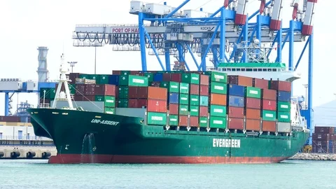 EVERGREEN Container ship 4k intro video for business Stock Footage 95936217