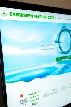 Evergreen marine corp website displaying sustainability initiatives Stock Photos