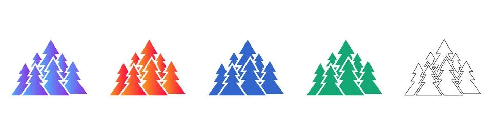 Evergreen Pine Forest Icon Set Illustrazione stock