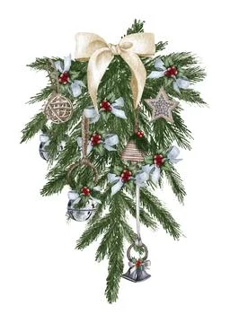 Evergreen pine tree in rustic pot with christmas lights,pine cone, firry. Wat Stockillustratie