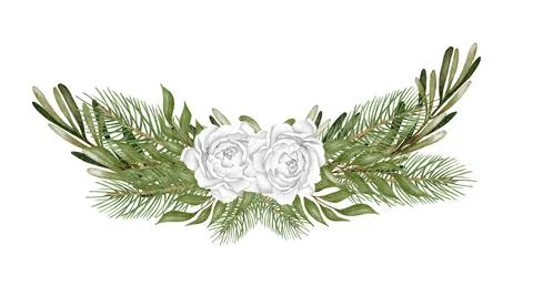 Evergreen pine tree in rustic pot with christmas lights,pine cone, firry. Wat Stock Illustration