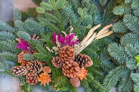 Evergreen Pinecones Decor Stock Photos