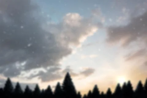 Evergreen tree line is spanning horizon in flat design beneath clouds while Stock Photos