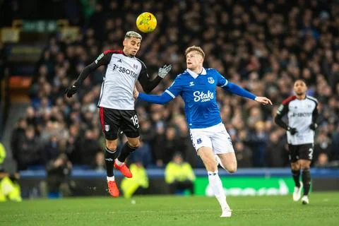 Everton v Fulham Carabao Cup Andreas Pereira of Fulham clashes with Jarra... Stock Photos