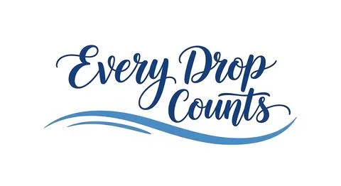 Every drop counts elegant handwritten typography with blue waves for water .. Ilustración de archivo