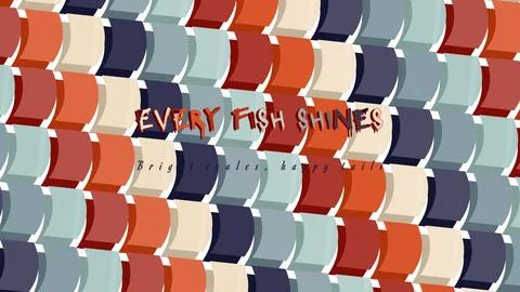 EVERY FISH SHINES bold typography cutout with vibrant palette halo shadow depth Stock Illustration