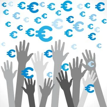 Every hand catch the falling euro background vector Stock Illustration