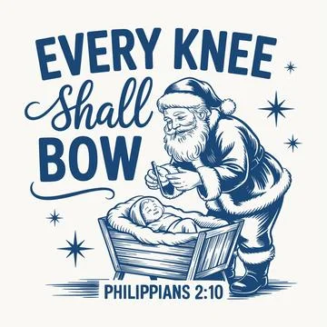 Every knee shall bow philippians 210 christian christmas tshirt design sant.. Stock Illustration