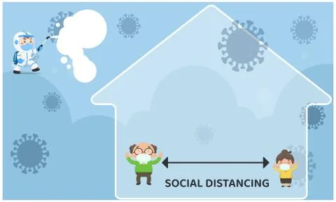 Every one should create social distancing and medical team is sanitize Illustrazione stock
