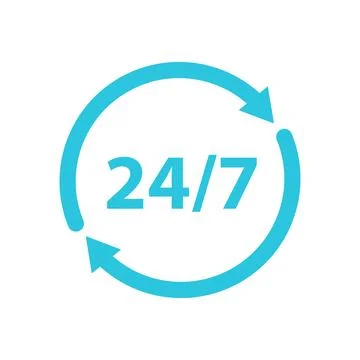 Every time icon, Open 24 7 Icon on white background Stock Illustration