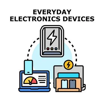 Everyday electronics devices connecting and charging technology Stock Illustration