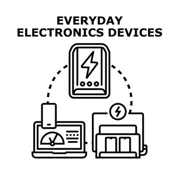 Everyday electronics devices connecting and charging technology Stock Illustration