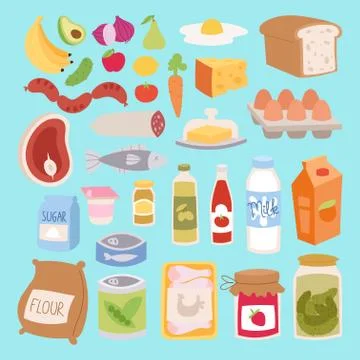 Everyday food icons patchwork vector Stock Illustration