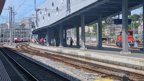 Everyday life at Bern Central Station, Switzerland, commuters and travelers Stock Footage 343891680