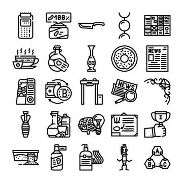 Everyday life objects and concepts isometric line art icons set Stock Illustration