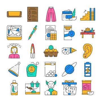 Everyday life objects and concepts icon set Stock Illustration