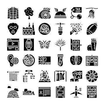 Everyday object and activity icon set collection Stock Illustration