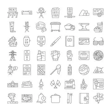 Everyday objects and abstract concepts line icons set Stock Illustration