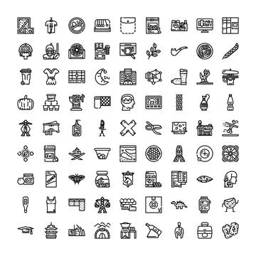 Everyday objects and abstract concepts outlined icons set Stock Illustration