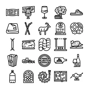 Everyday objects and concepts in black and white icons Stock Illustration