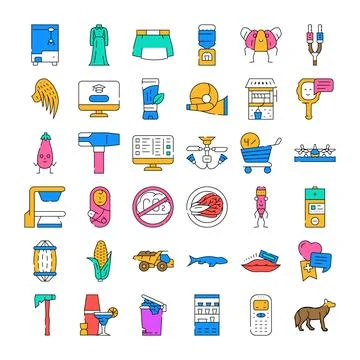 Everyday objects collection establishing lifestyle flat icons Stock Illustration