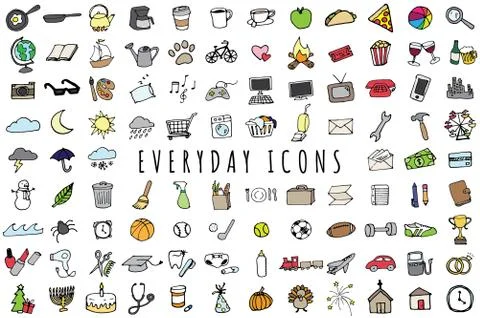 Everyday Objects Icons Set - Sketched Planner and To-Do List Illustrations イラスト素材