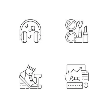 Everyday office worker routine linear icons set Stock Illustration