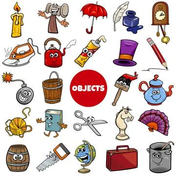 Everyday or home related objects set cartoon illustration Cartoon Illustra... Stock Photos
