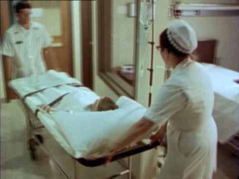 The everyday practice of safety in a 70s era hospital requires attention to Stock Footage 75290586
