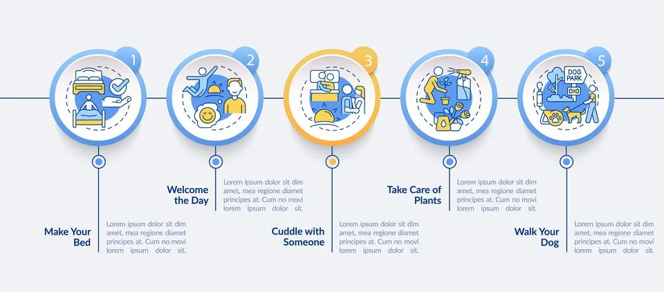 Everyday routine tips blue circle infographic template Illustrazione stock